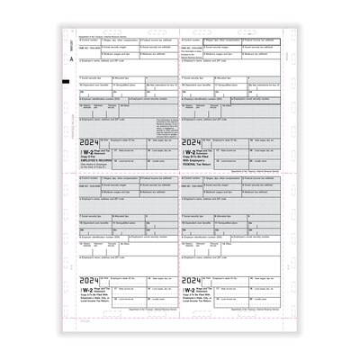 ComplyRight 2024 W-2 Tax Form, 1-Part, 4-Up, Copy B, C, 2, or Extra, 500/Pack (PS1287)