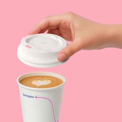 Perk Plastic Hot Cup Lids, 50 Count Disposable Coffee Cup Lids for 8 Oz Paper Hot Cups, White