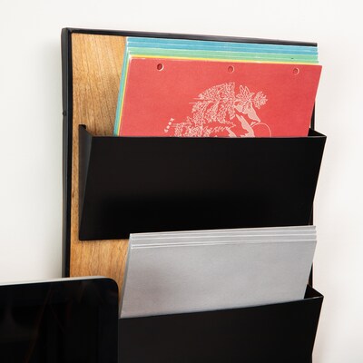 Mind Reader 3-Compartment Wood and Metal Wall Mountable Wall File, Letter/Legal Size, Black (WALLPOCKET-BLK)