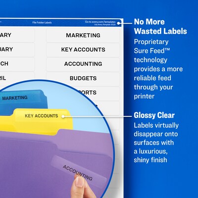 Avery TrueBlock Laser/Inkjet File Folder Labels, 2/3 x 3 7/16 Clear, 450 Labels Per Pack (5029)