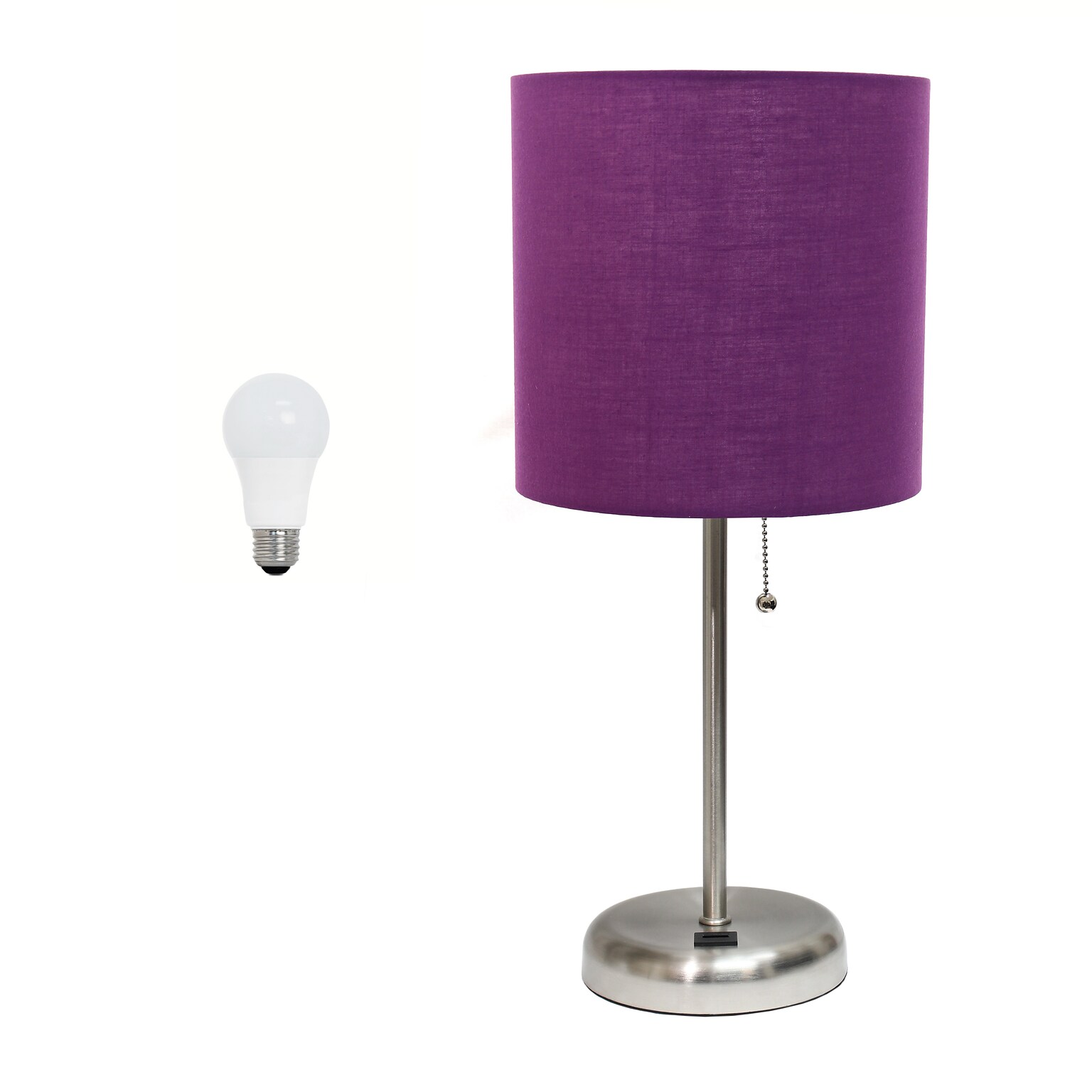 Creekwood Home Oslo 19.5 LED Table Lamp, Brushed Steel/Purple Shade (CWT-2012-PR-LB)