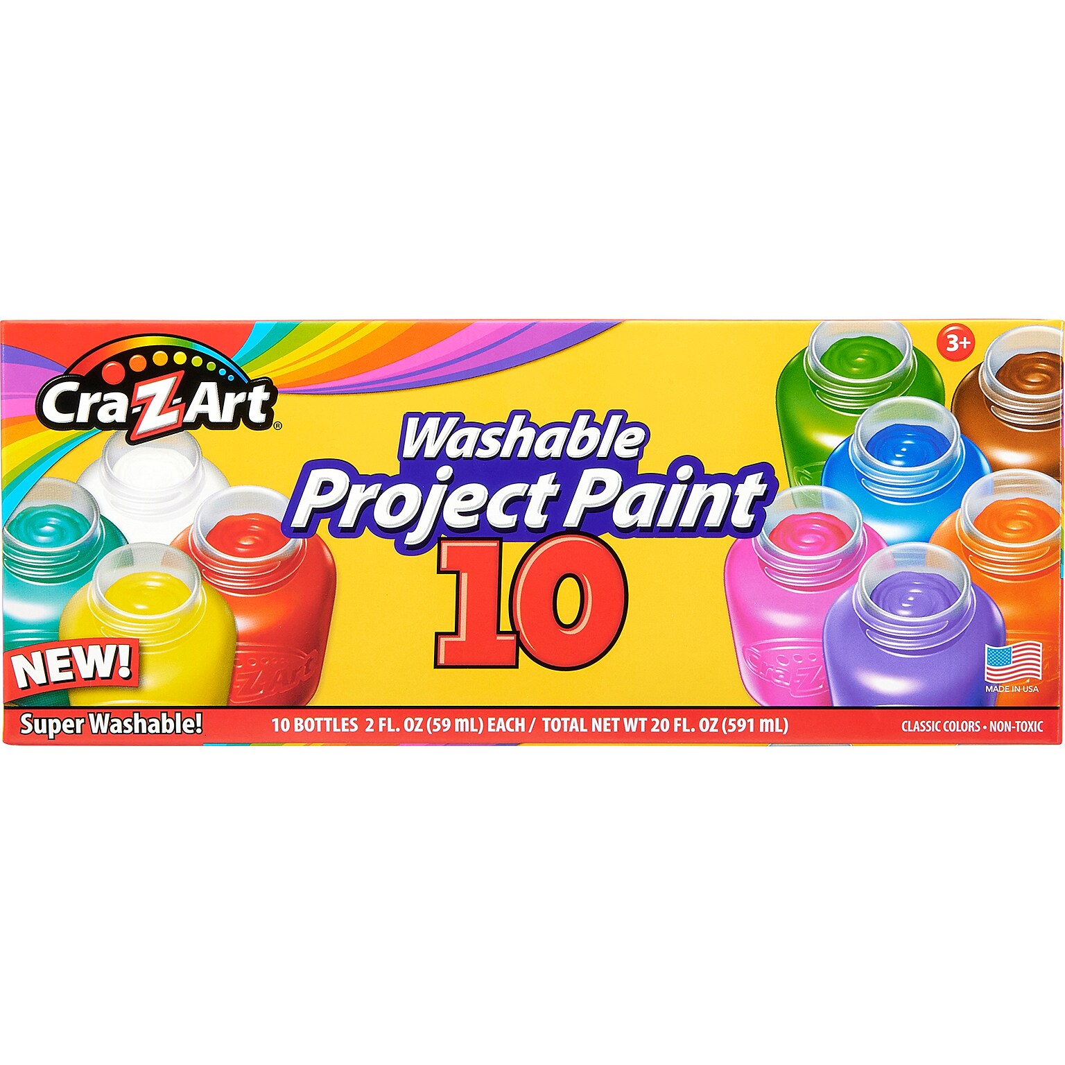 Cra-Z-Art Washable Project Paints, Assorted Colors, 2 Fl. Oz., 10/Pack (10601-4)