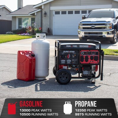 DuroStar DS13000MX Portable Inverter Generator, Electric/Recoil Start, Dual Fuel, 13000 Watts (B3190981)