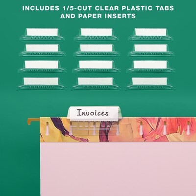 Global Printed Products Heavy Duty Hanging File Folder, 1" Expansion, Straight-Cut, Letter Size, Abstract Floral, 12/Pack