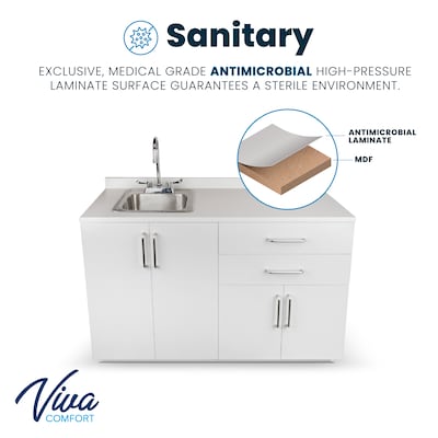 Viva Comfort 36'' H x 48" W Medical Cabinet with Left Sink and 24" Right Side Desk, 4 Doors, 2 Drawers, Gray (902-48LS-GRY-AO)
