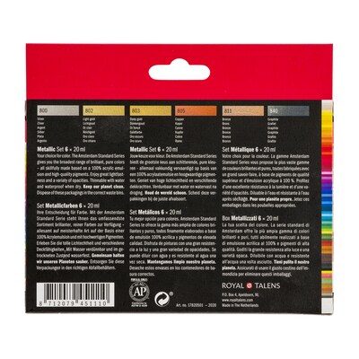 Amsterdam Metallic Acrylic Paint, Assorted Colors, 6/Pack (AMS17820501)