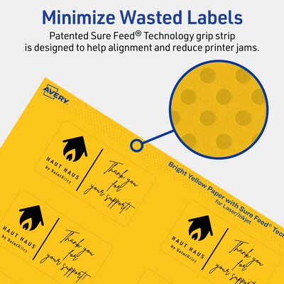 Avery Laser/Inkjet Rectangle Multipurpose Labels, 1.5" x 2.75", Bright Yellow, 100/Pack (94230)