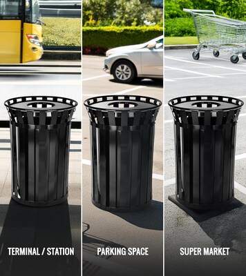 Alpine Industries Metal Outdoor Trash Can with Flat Lid and Liner, 38 Gallon, Black (479-38)