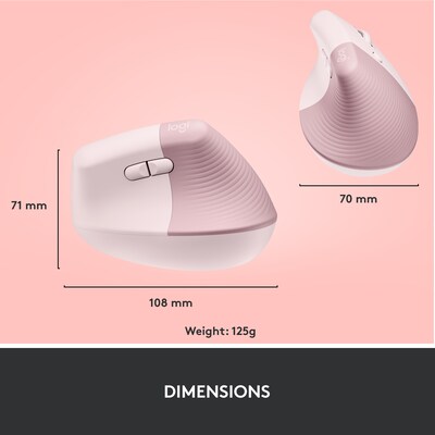 Logitech Lift Vertical Wireless Ergonomic Optical Mouse, Rose (910-006472)