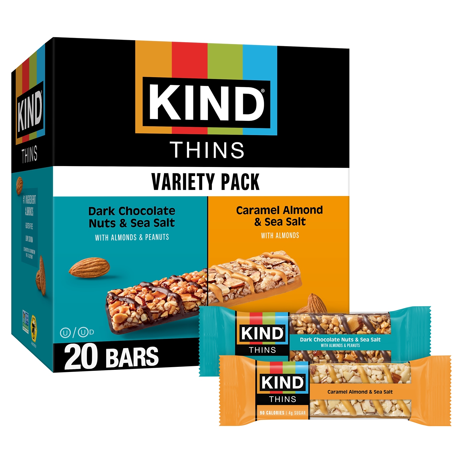 KIND Gluten Free Thins Bars Mixed Flavors Granola Bar, 0.74 oz., 20 Bars/Box (PHW41888)