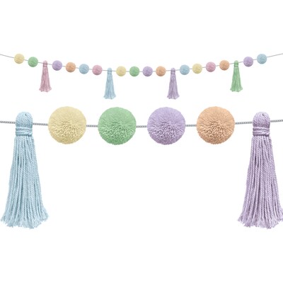 Teacher Created Resources Pom-Poms and Tassels Garland, 5" x 5', Pastel Pop, 3 Packs/Bundle (TCR9207-3)