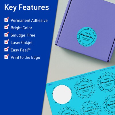 Avery Printable Circle Multipurpose Labels, 1.5 Dia., Bright Blue, 400/Pack (94506)