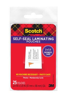Scotch Self Sealing Laminating Pouches, Business Card, 9.5 Mil, 25/Pack (LS851G)