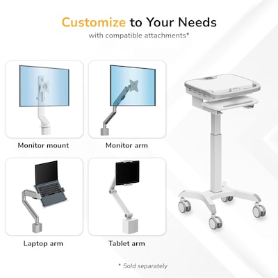 Mount-It! MedHub Motorized Height-Adjustable Mobile Medical Cart Workstation with Locking Casters, White/Gray (MI-16040)
