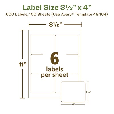 Avery EcoFriendly Laser/Inkjet Shipping Labels, 3-1/3" x 4", White, 600 Labels/Box (48464)