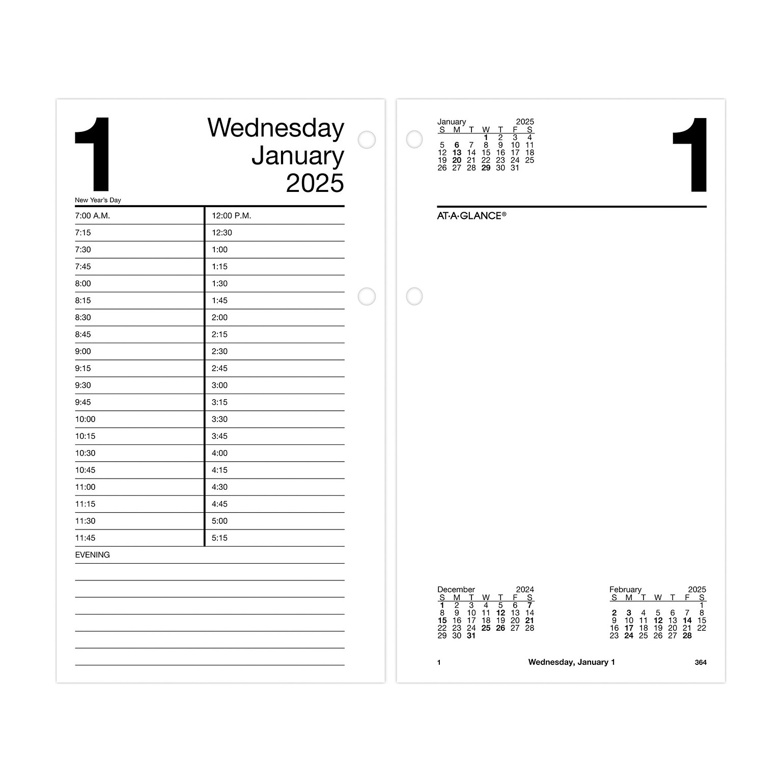 2025 AT-A-GLANCE 8 x 4.5 Daily Calendar Refill, White/Black (E210-50-25)