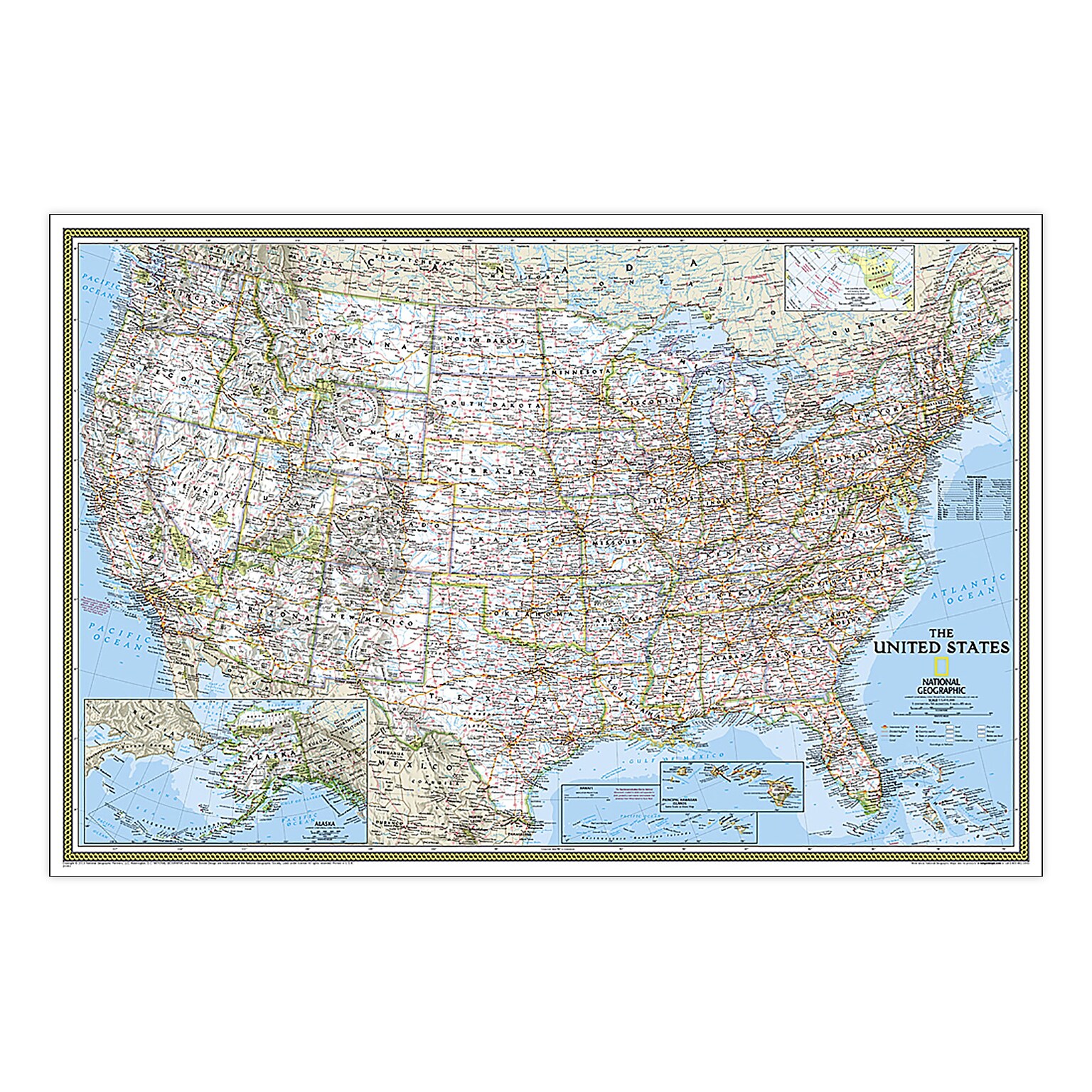 National Geographic United States Classic Map, Poster Size and Laminated, 36 x 24 (NGMRE01020385)