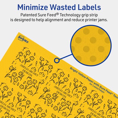 Avery Square Laser/Inkjet Multipurpose Labels, 2-1/8" x 2-1/8", Bright Yellow (480/Box)