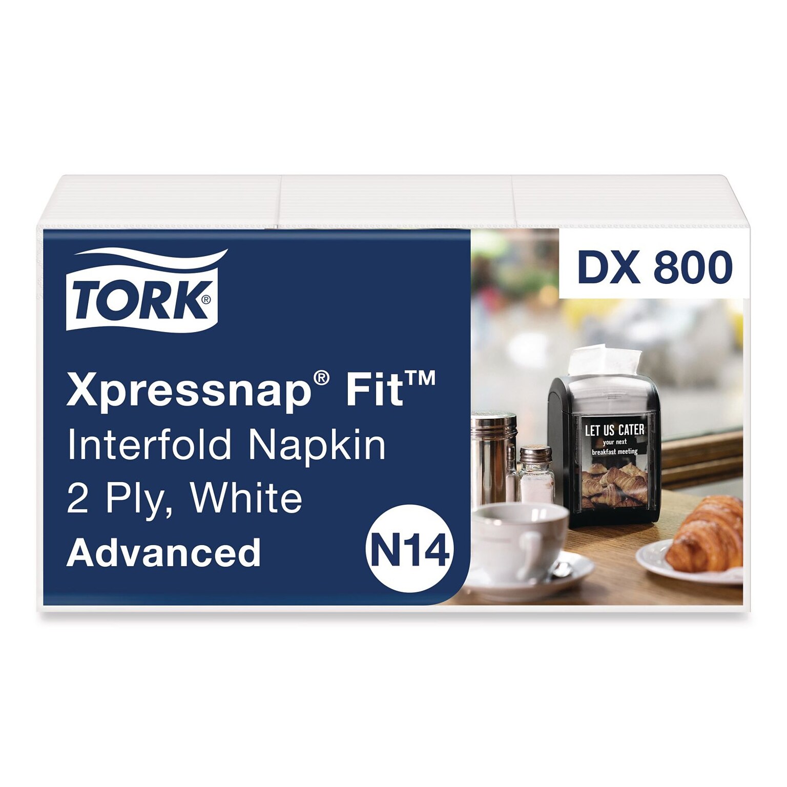 Tork Xpressnap Fit Recycled Lunch Napkin, 2-Ply, White, 120 Napkins/Pack, 36 Packs/Carton (DX800)