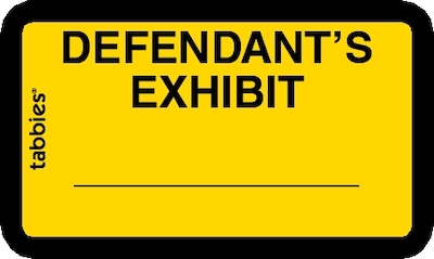 Tabbies Defendants Exhibit Labels, Pre-Printed, 1 X 1 5/8, Yellow, 252/Pack (58024)