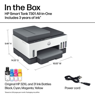 HP Smart Tank 7301 Wireless Color All-in-One Ink Tank Printer Scan Copy, 2 Years Ink Included, AI Enabled (28B70A)