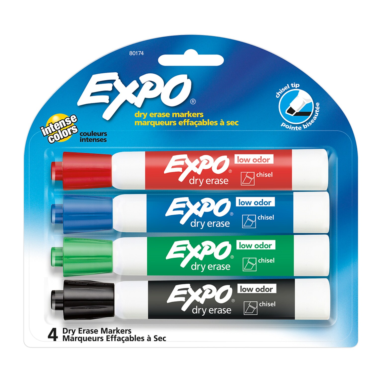 Expo Dry Erase Markers, Chisel Tip, Assorted, 4/Pack (80174)