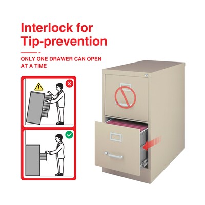 Quill Brand® 2-Drawer Vertical File Cabinet, Locking, Letter, Putty/Beige, 26.5D (13440D-CC)