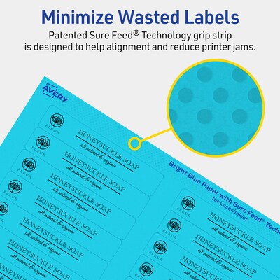 Avery Printable Rectangle Multipurpose Labels, 2/3" x 3-7/16", Bright Blue, 300/Pack (94210)
