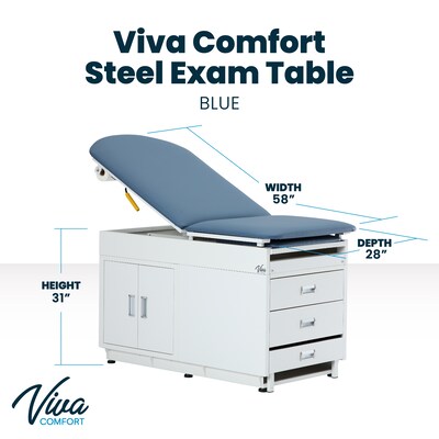 Viva Comfort Adjustable Exam Table with Stirrups & Storage, 500 lbs. Capacity, Blue (ADI996-09-SSU2-BLU-MK)