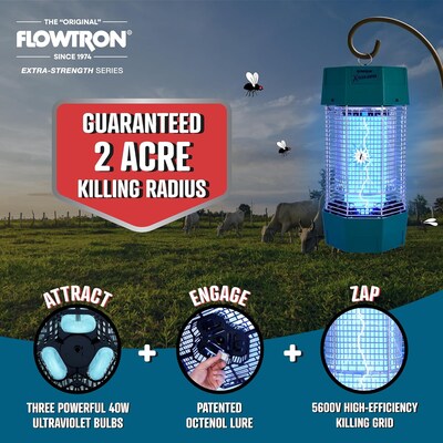 Flowtron Electric Indoor/Outdoor Bug Zapper, 2 Acres Coverage, 120W UV Light with Dual Lure Method (