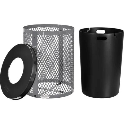 Global Industrial Outdoor Diamond Steel Trash Can w/ Flat Lid, 36 Gallon, Gray (261924GY)