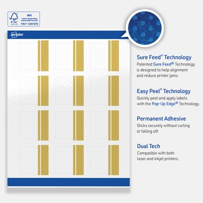 Avery Laser/Inkjet Square Multipurpose Labels, 2" x 2", White, 120/Pack (S00-DKC)