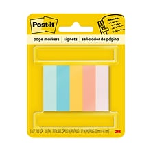 Post-it Page Markers, Assorted Bright Colors, .5 in. x 1.7 in., 100 Sheets/Pad, 5 Pads/Pack (670-5AF