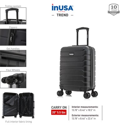 InUSA Trend 20" Hardside Carry-On Suitcase, 4-Wheeled Spinner, TSA Checkpoint Friendly, Black (IUTRE00S-BLK)