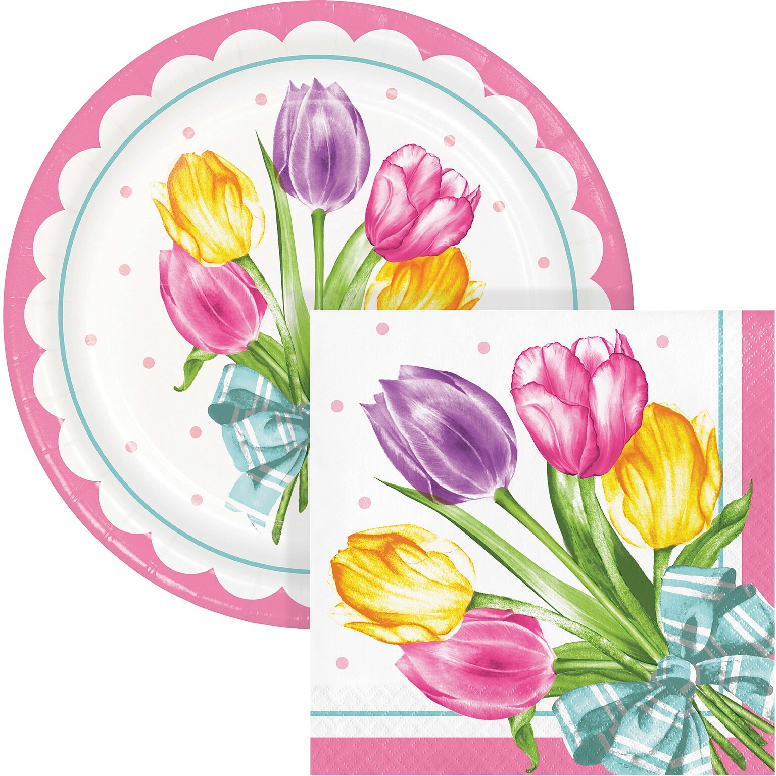 Say Hooray! Trendy Tulips Spring Disposable Paper Plates and Napkins Set, 48/Pack (DTC9628E2G)