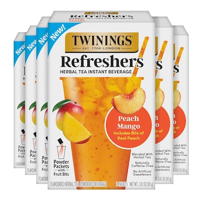 Twinings Peach Mango Refresher Powder Drink Mix, 5 Packets/Box, 6/Boxes (TNA56047)