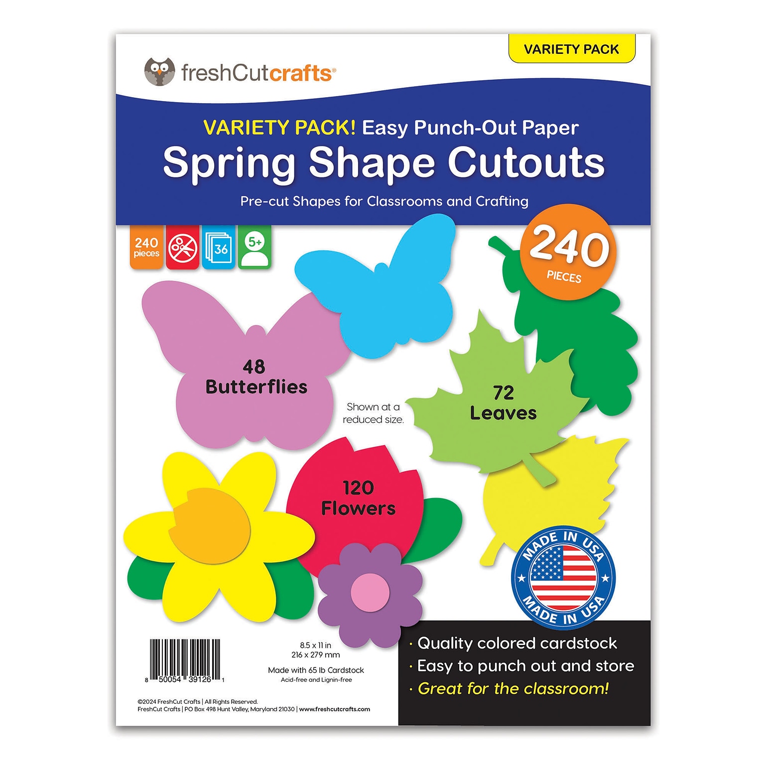 FreshCut Crafts Spring Shape Punch Out Paper Cutouts, 240/Pack (FCC850054391261)