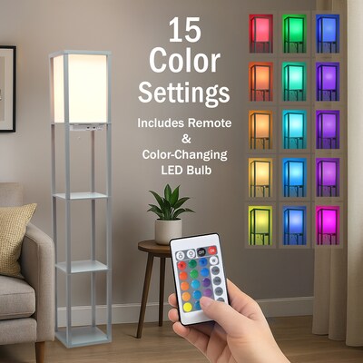 Simple Designs Etagere Organizer 62.5" Floor Lamp with Rectangular Shade, Gray (LF1037-GRY-CCLB)