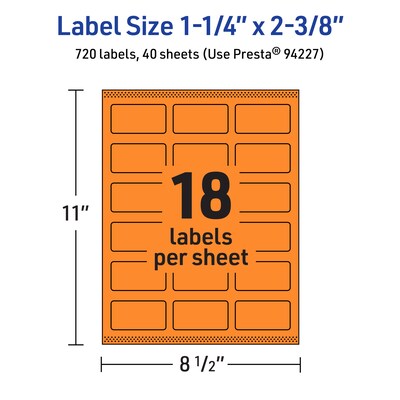 Avery Laser/Inkjet Multipurpose Rectangle Labels, 1-1/4" x 2-3/8", Bright Orange, 720/Pack (94227)