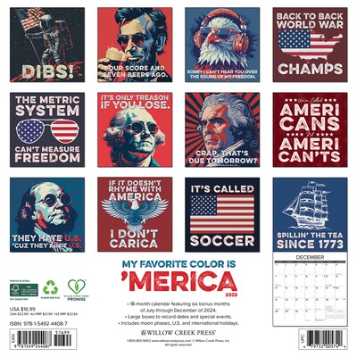 2025 Willow Creek My Favorite Color is Merica 12 x 12 Monthly Wall Calendar (44087)