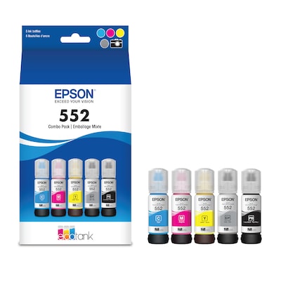 Epson T552 Cyan/Yellow/Magenta/Photo Black/Gray High Yield Ink Cartridge, 5/Pack (T552920-S)