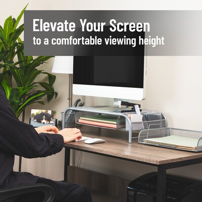 Mind Reader Ventilated Monitor Stand with Side Storage, Silver (MESHM-SIL)