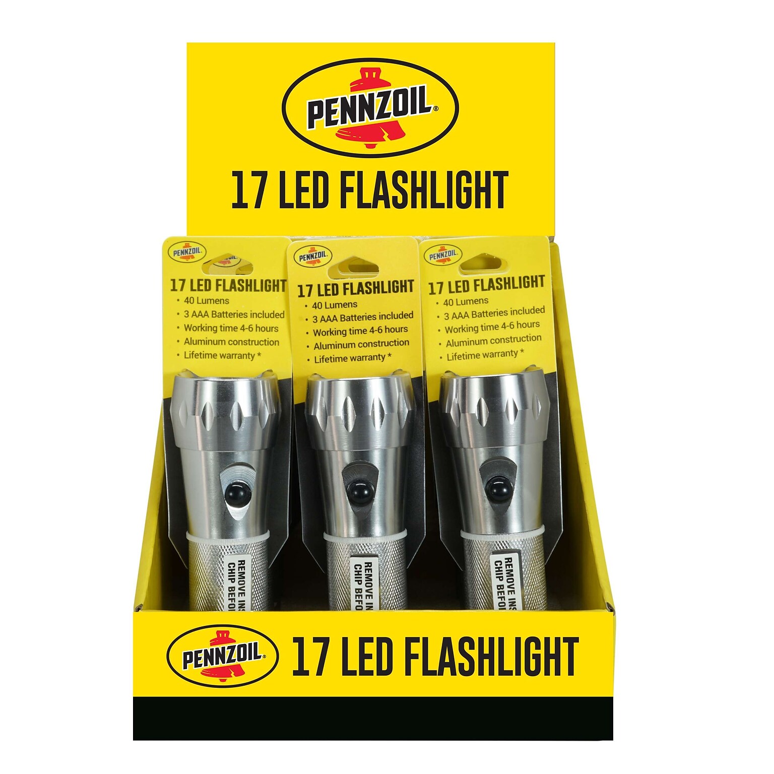 Pennzoil 17 LED Flashlight, Silver, 12/Pack, 4 Packs/Carton (14163)