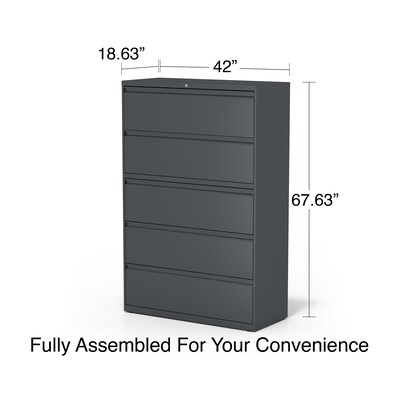 Quill Brand® 5-Drawer Lateral File Cabinet, Locking, Letter/Legal, Charcoal, 42"W (26828D)