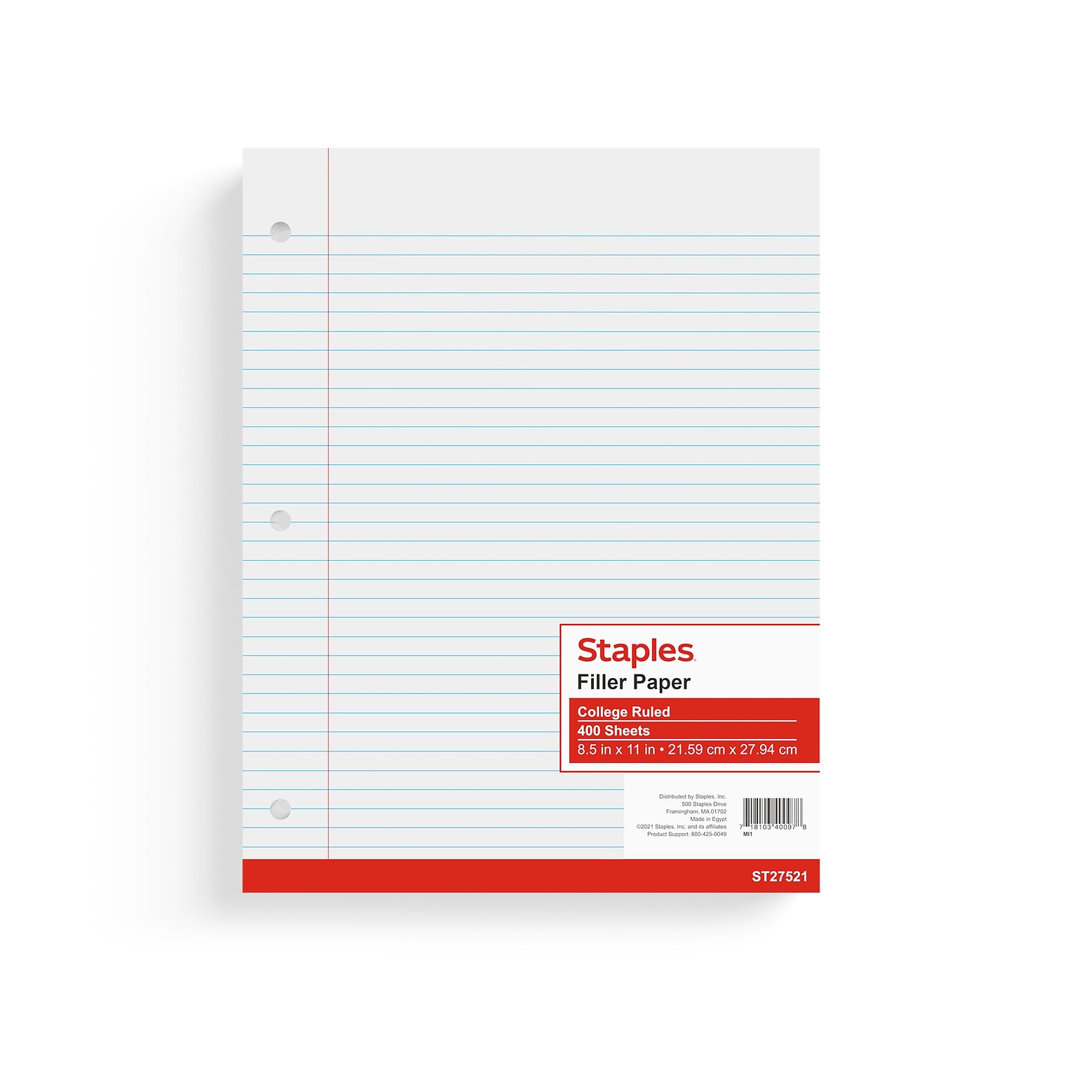 TRU RED™ College Ruled Filler Paper, 8.5 x 11, White, 400 Sheets/Pack, 12 Packs/Carton (TR27521)