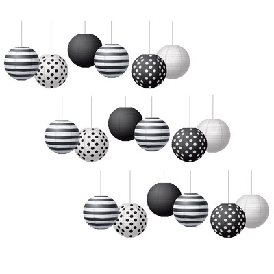 Teacher Created Resources Black & White Hanging Paper Lanterns, 6/Pack, 3 Packs/Bundle (TCR77488-3)