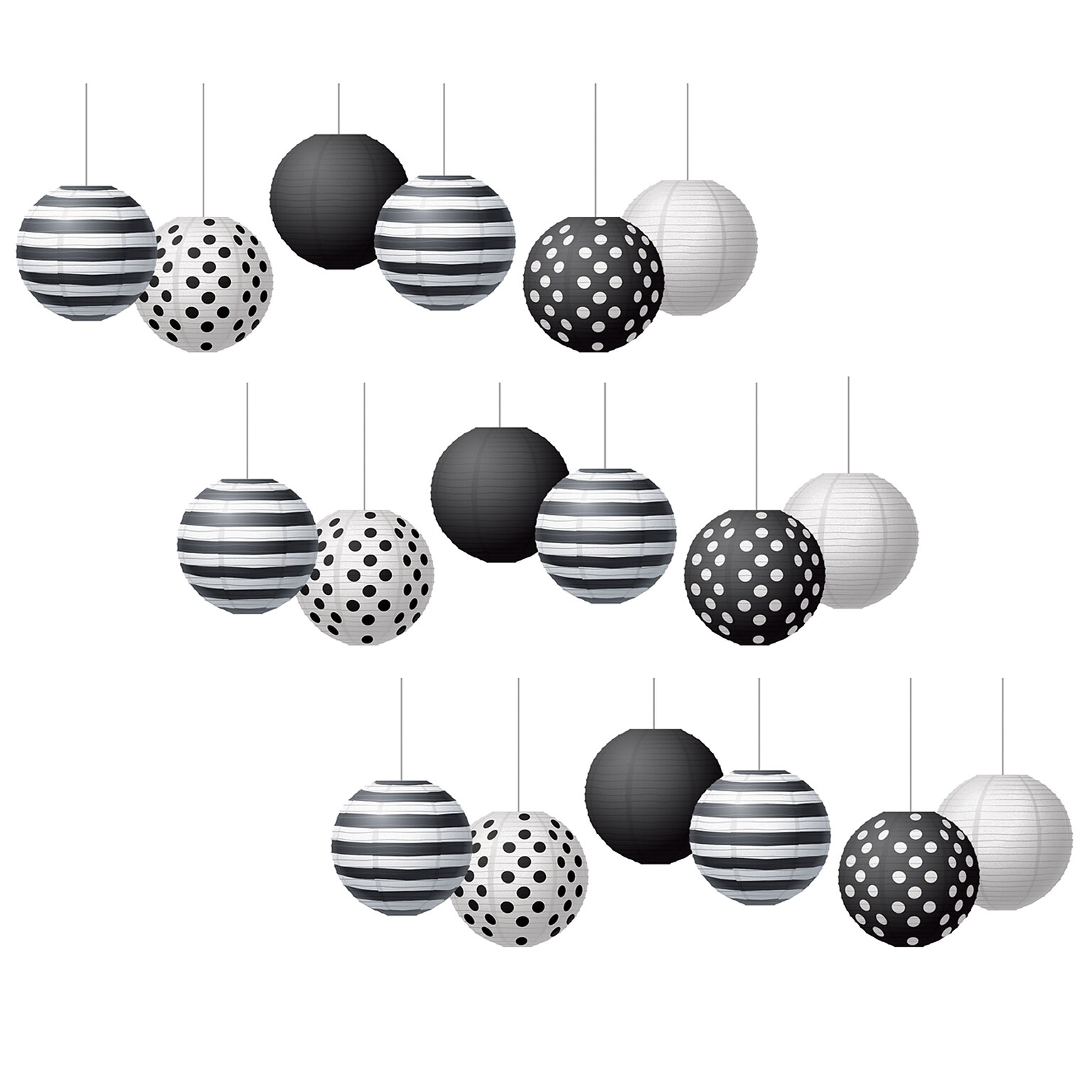 Teacher Created Resources Black & White Hanging Paper Lanterns, 6/Pack, 3 Packs/Bundle (TCR77488-3)