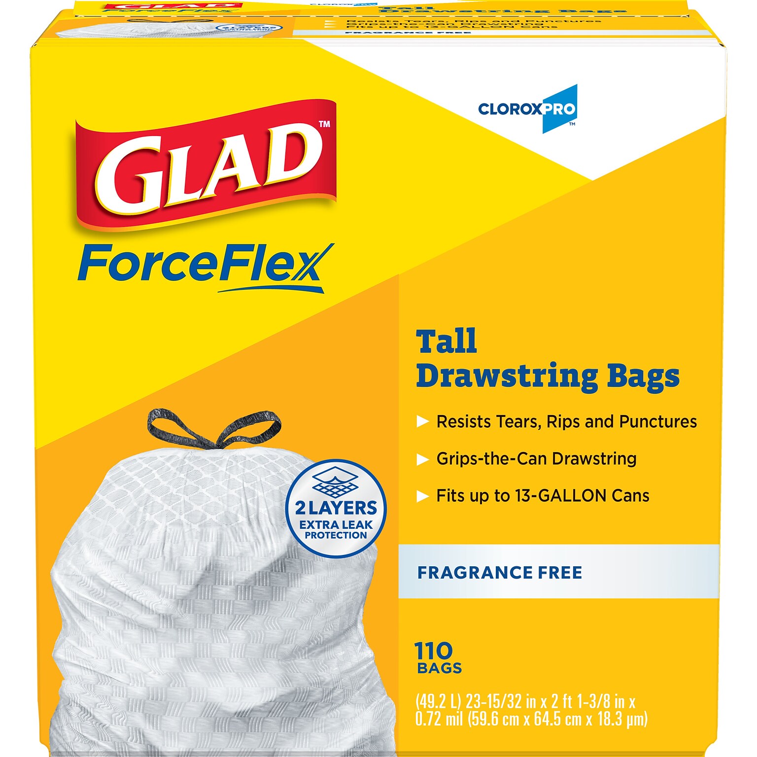 CloroxPro Glad 13 Gallon Drawstring Kitchen Trash Bag, Unscented, Gray, 110 Total Bags (22657)