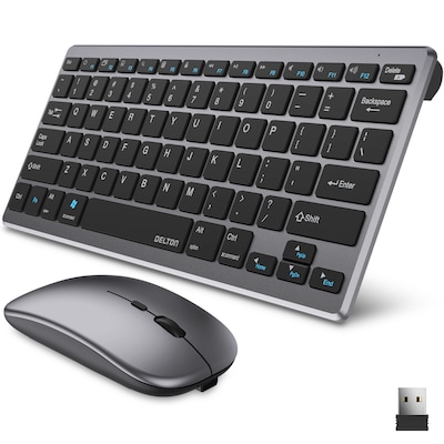 Delton N35 Compact & Slim Wireless Keyboard and Optical Mouse Combo, Silver (DKMKITMIN35-WB)