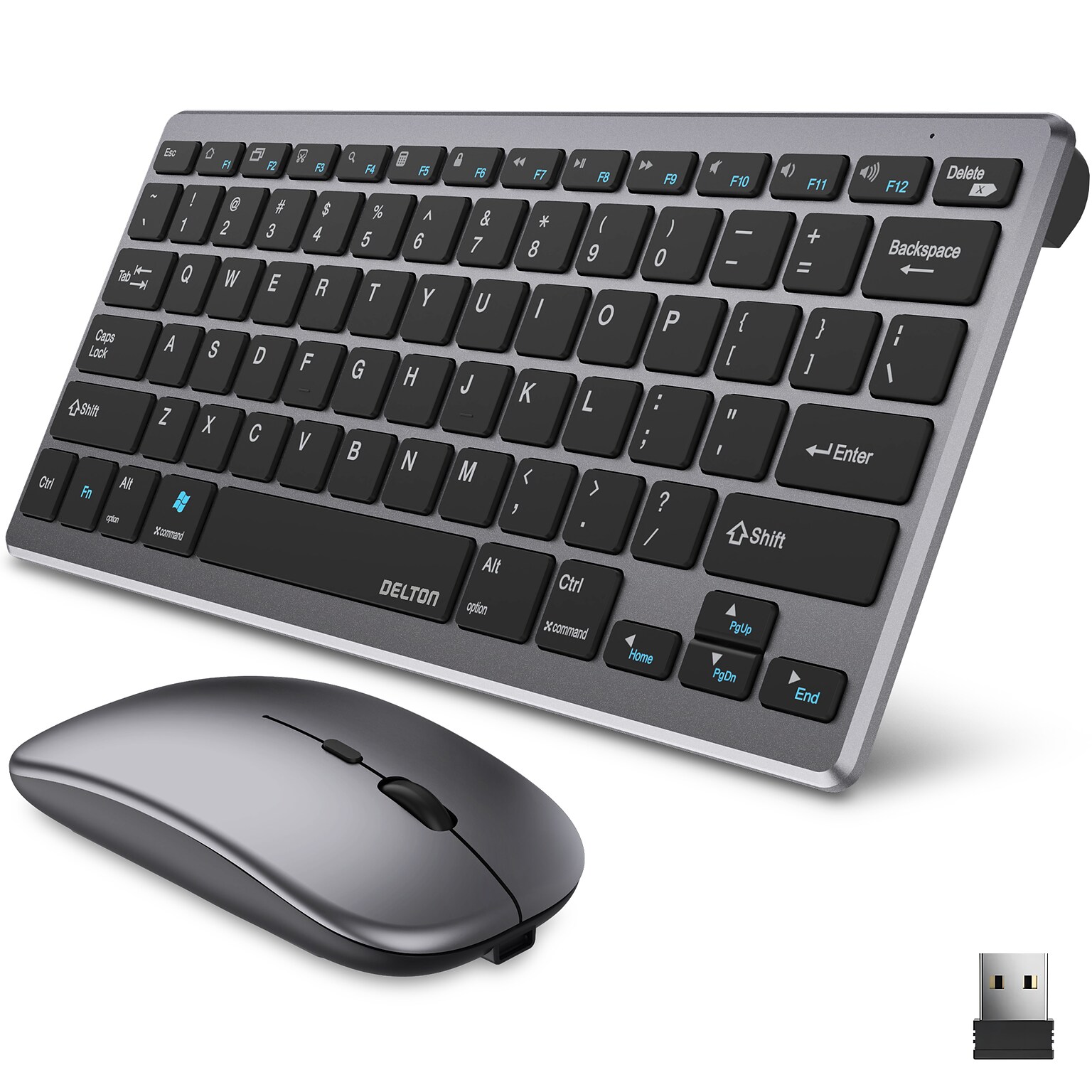 Delton N35 Portable/Travel/Small Wireless Keyboard and Mouse Combo, Silver (DKMKITMIN35-WB)